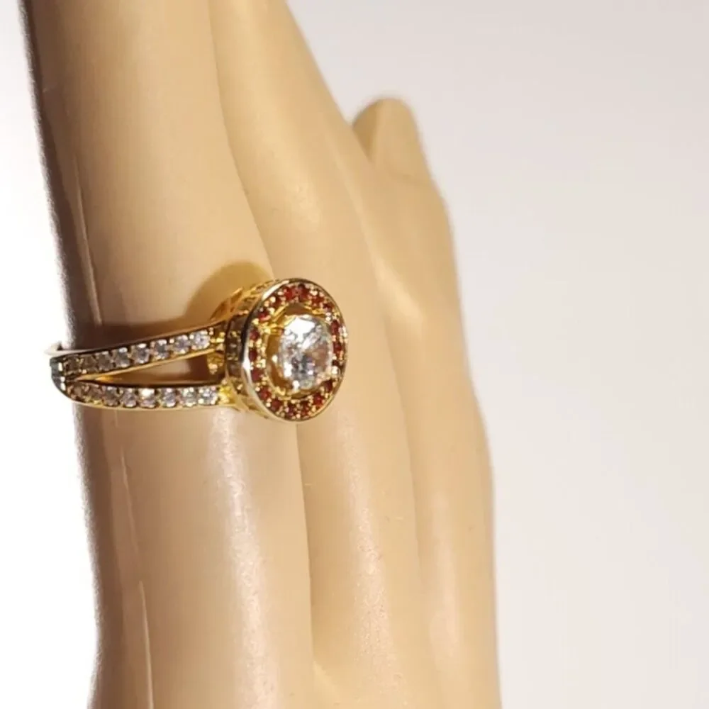Simulated Diamond & Red Halo Ring SIZE 5-1/4